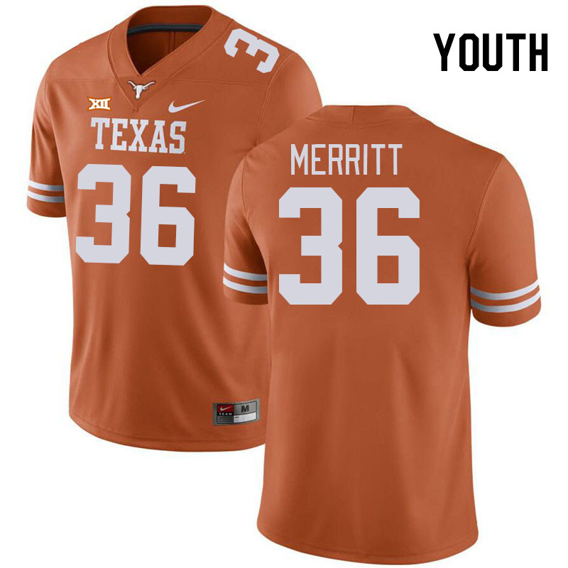 Youth #36 Quinn Merritt Texas Longhorns 2023 College Football Jerseys Stitched-Orange